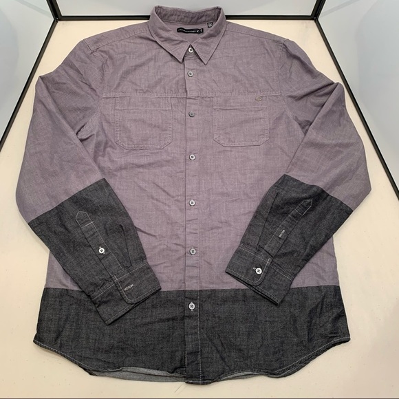 William Rast Mens Long Sleeve Button Front Shirt Gray & Black Large - Picture 1 of 7